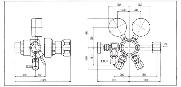 特殊ガス専用調整器-ＳＵＰＥＲＬＡＢＯＢ１-１調整器-外観図